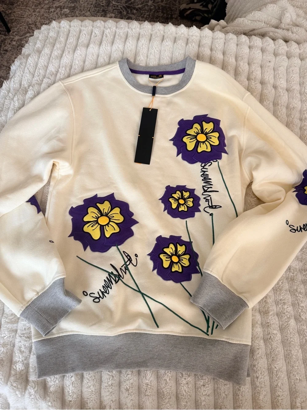 Cream Floral Graphic Pullover Sweater